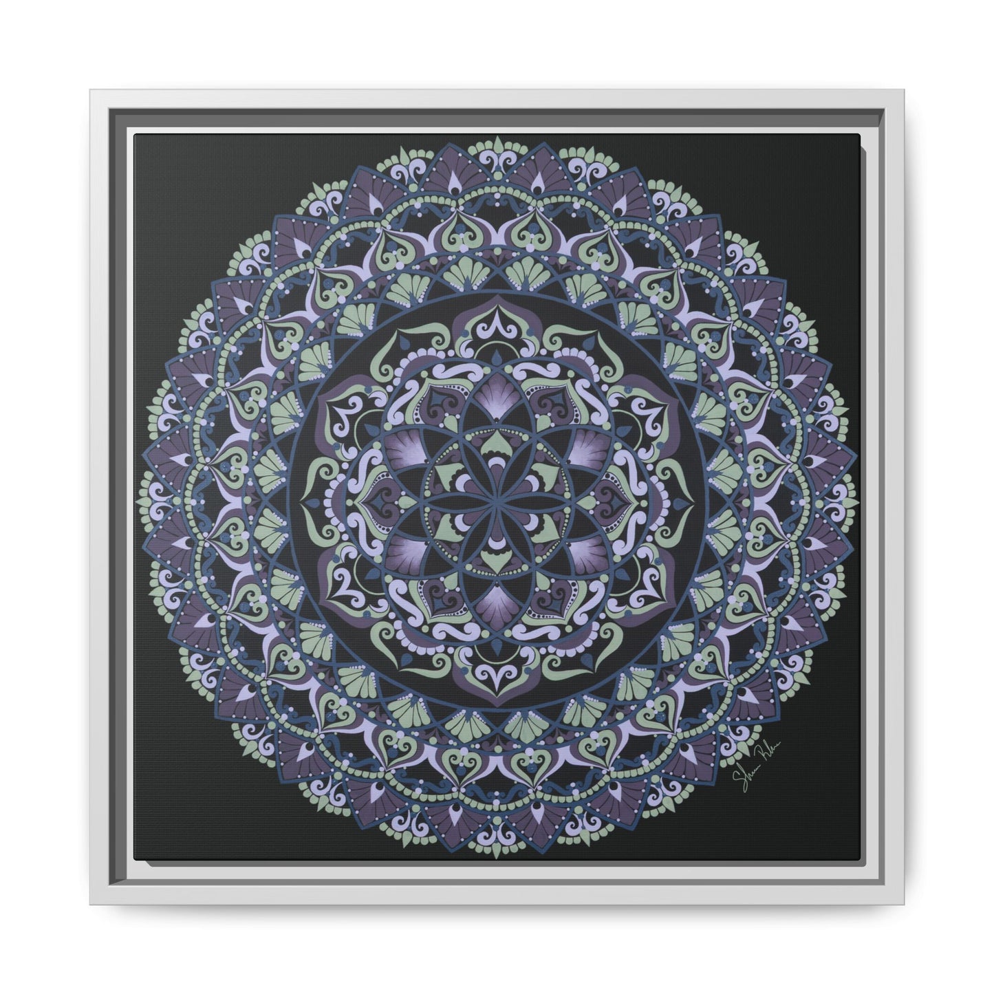 Framed "Wisteria Bloom" Mandala Wall Art — Purple Floral Geometric Canvas