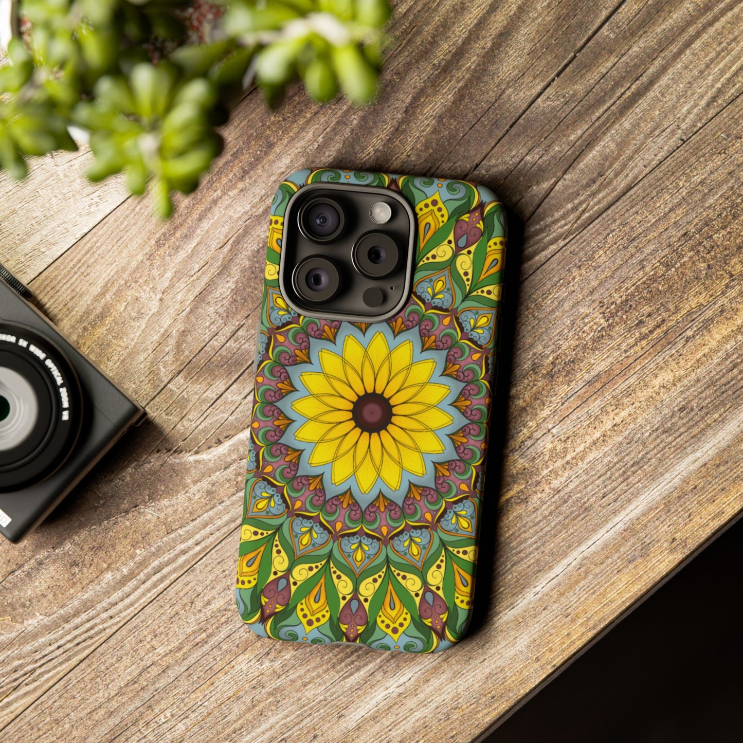 "Black Eyed Susan" Mandala Phone Case — Floral Boho Tough Case