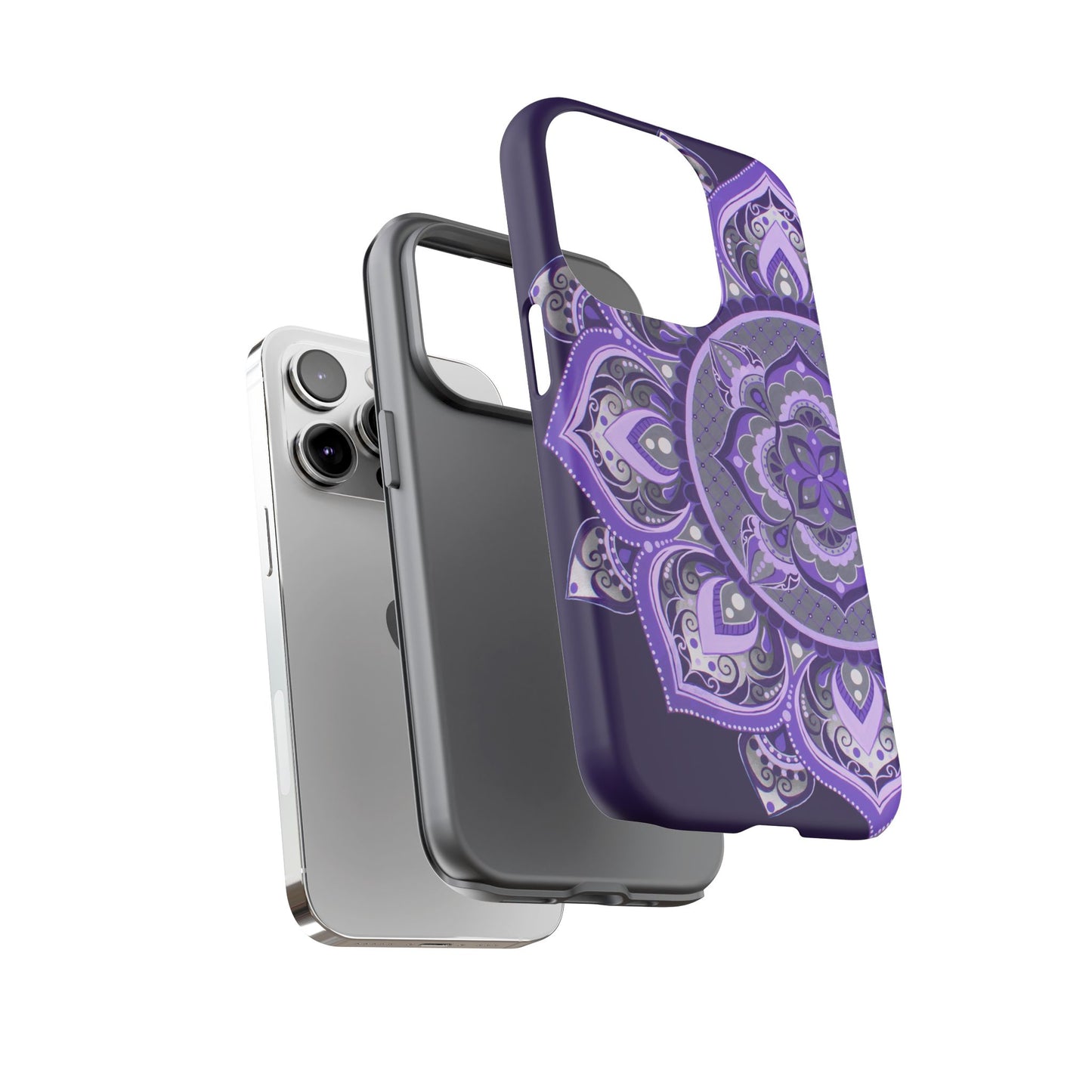 Purple Mandala Tough Phone Case — Protective Floral Boho Phone Cover