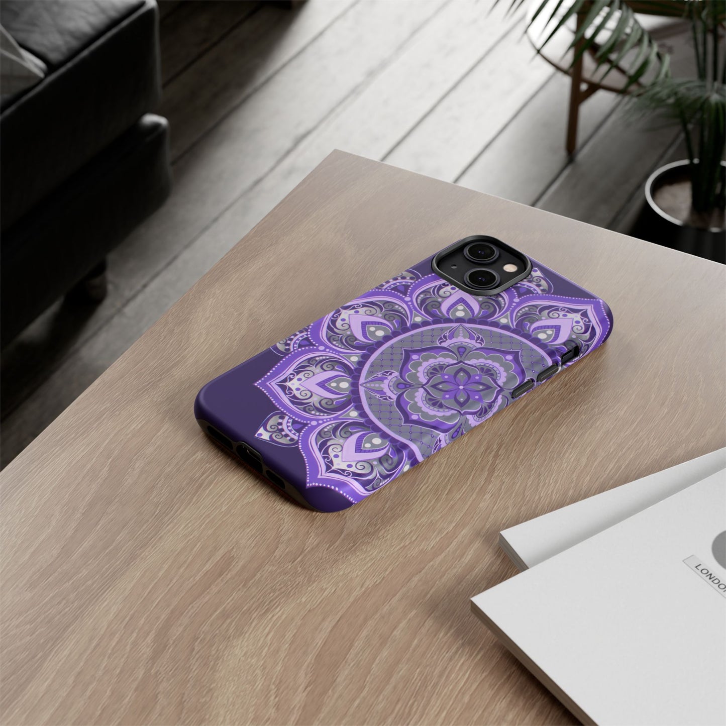 Purple Mandala Tough Phone Case — Protective Floral Boho Phone Cover