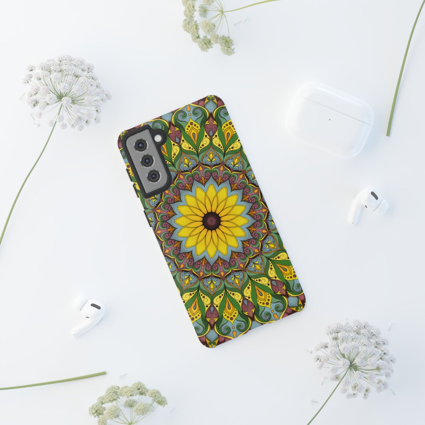 "Black Eyed Susan" Mandala Phone Case — Floral Boho Tough Case