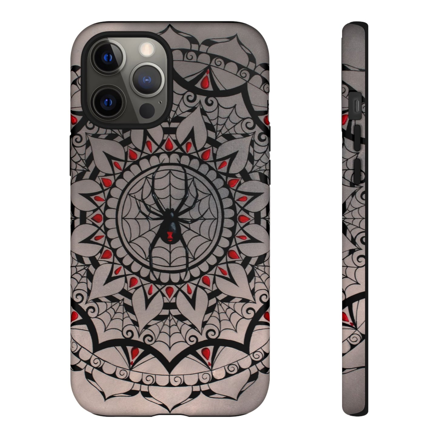Mandala Spider Tough Phone Case - Gothic Red & Black Protective Cover