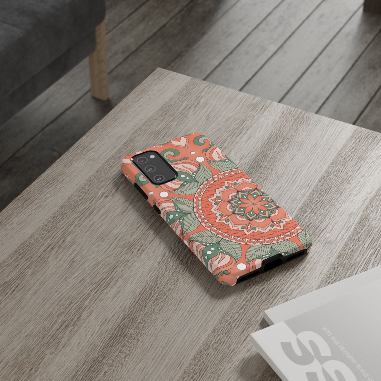 "Persimmon" Mandala Floral Phone Case — Boho Coral Green Protective Cover