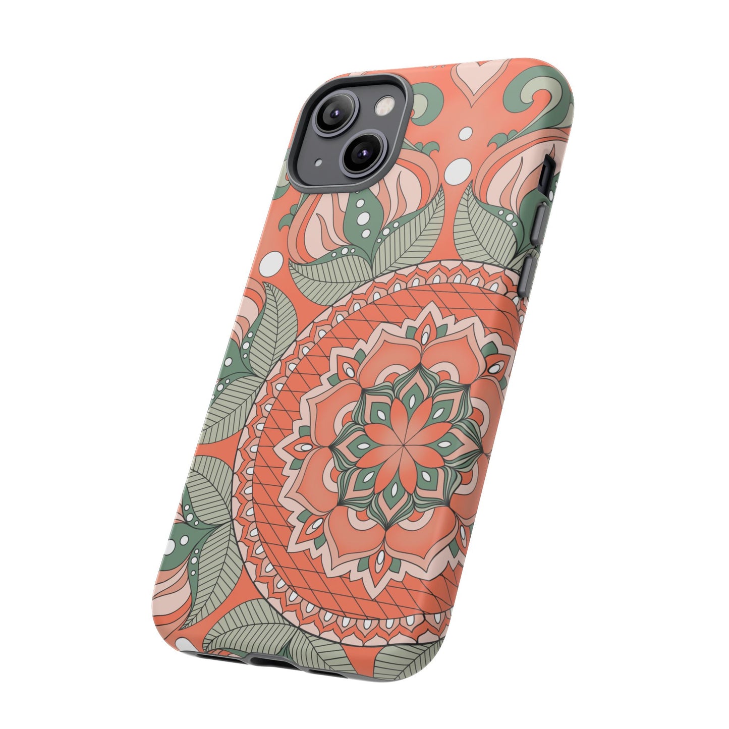"Persimmon" Mandala Floral Phone Case — Boho Coral Green Protective Cover