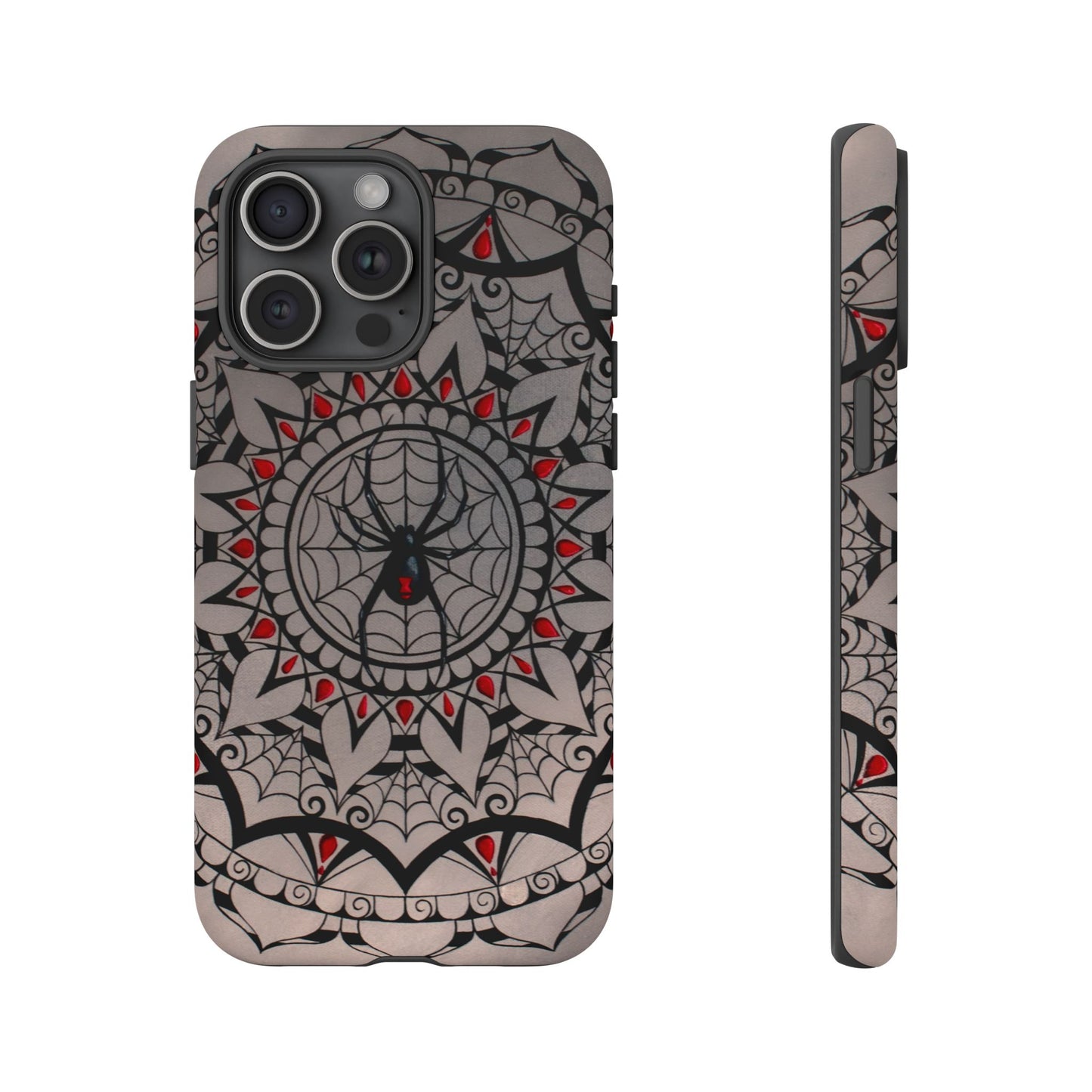 Mandala Spider Tough Phone Case - Gothic Red & Black Protective Cover