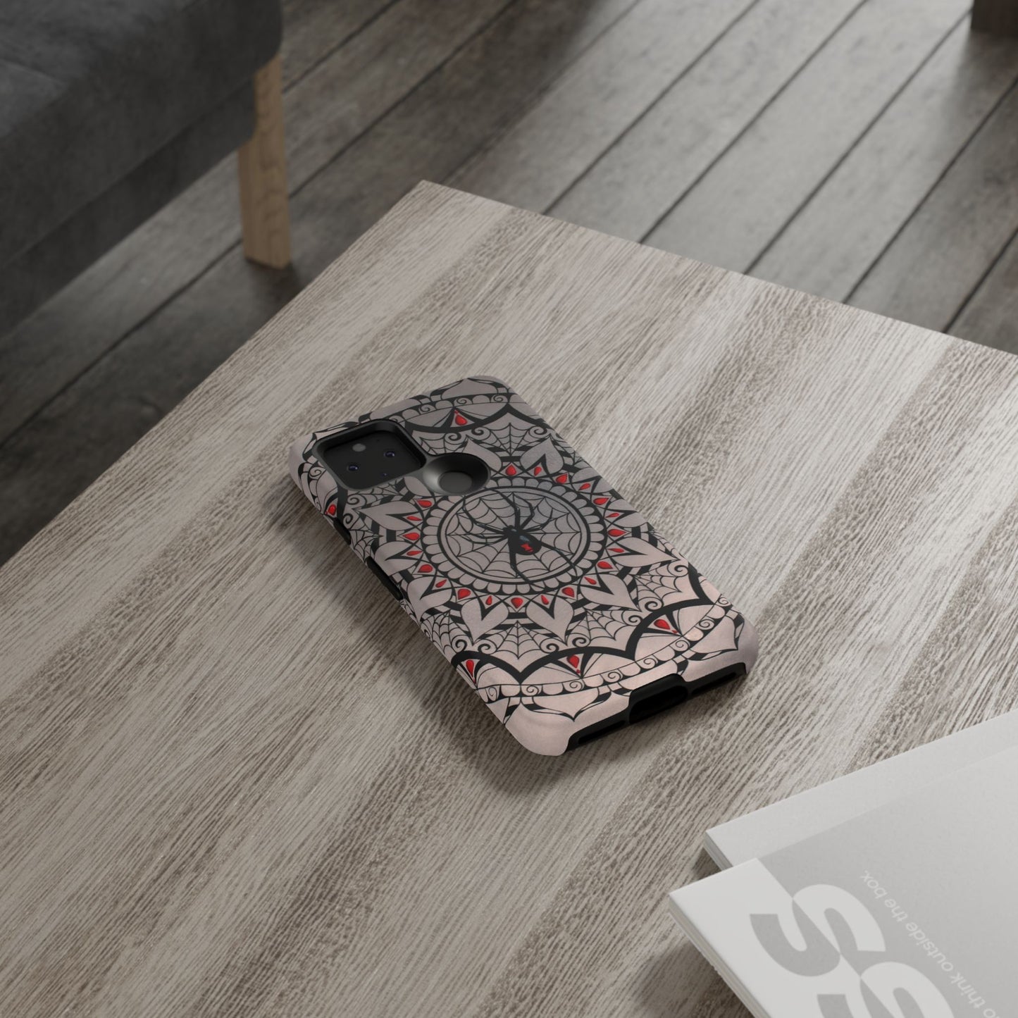 Mandala Spider Tough Phone Case - Gothic Red & Black Protective Cover