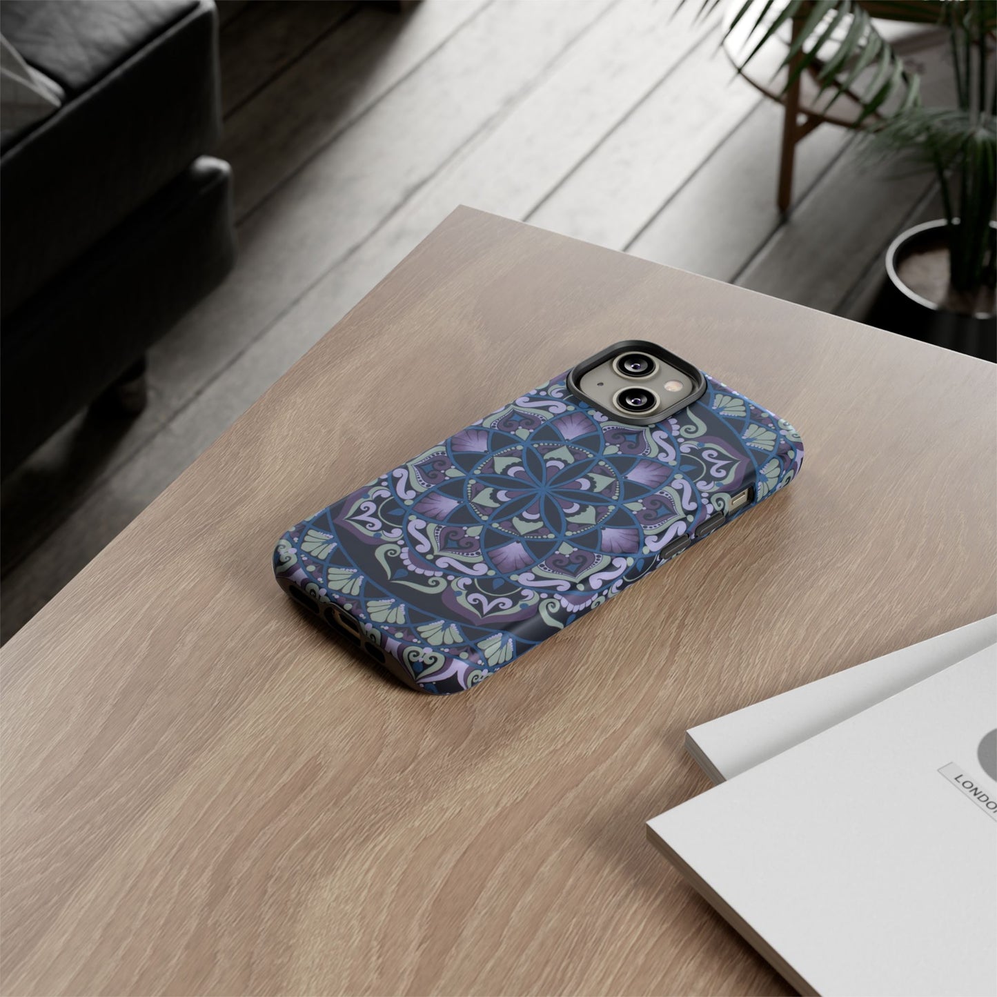 "Wisteria Bloom" Mandala Floral Tough Phone Case — Purple Blue Boho Protective Cover