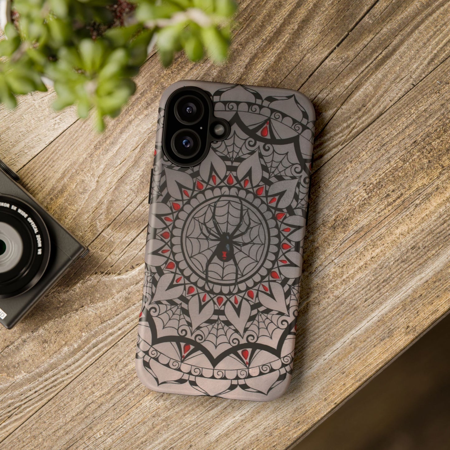 Mandala Spider Tough Phone Case - Gothic Red & Black Protective Cover