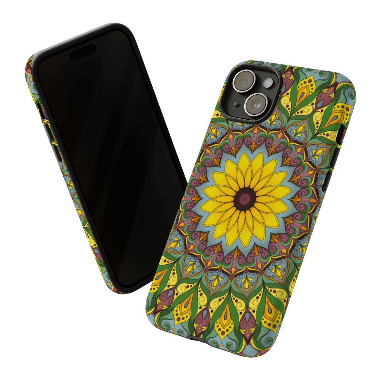 "Black Eyed Susan" Mandala Phone Case — Floral Boho Tough Case