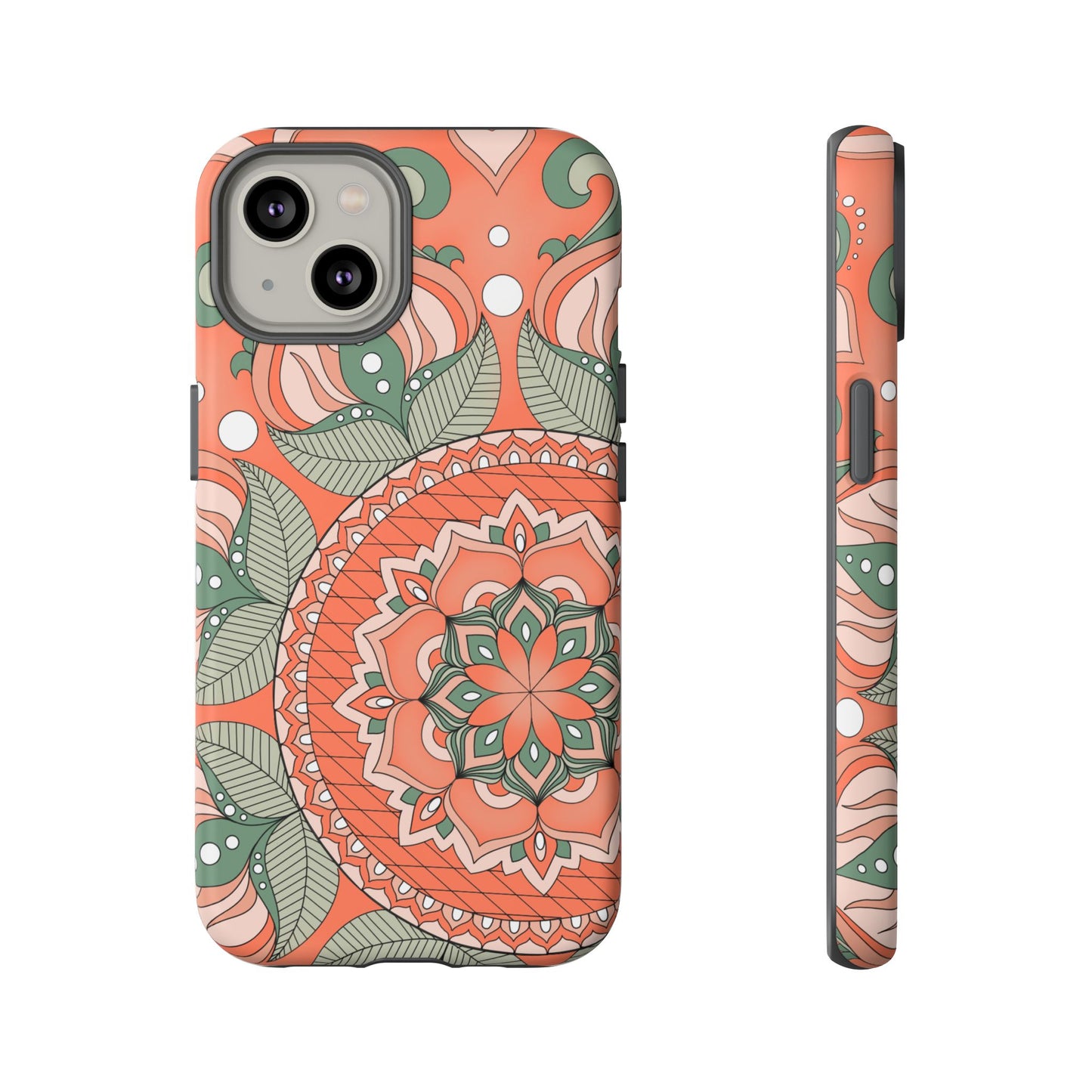 "Persimmon" Mandala Floral Phone Case — Boho Coral Green Protective Cover