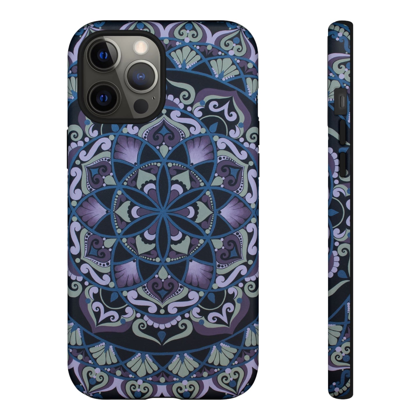 "Wisteria Bloom" Mandala Floral Tough Phone Case — Purple Blue Boho Protective Cover