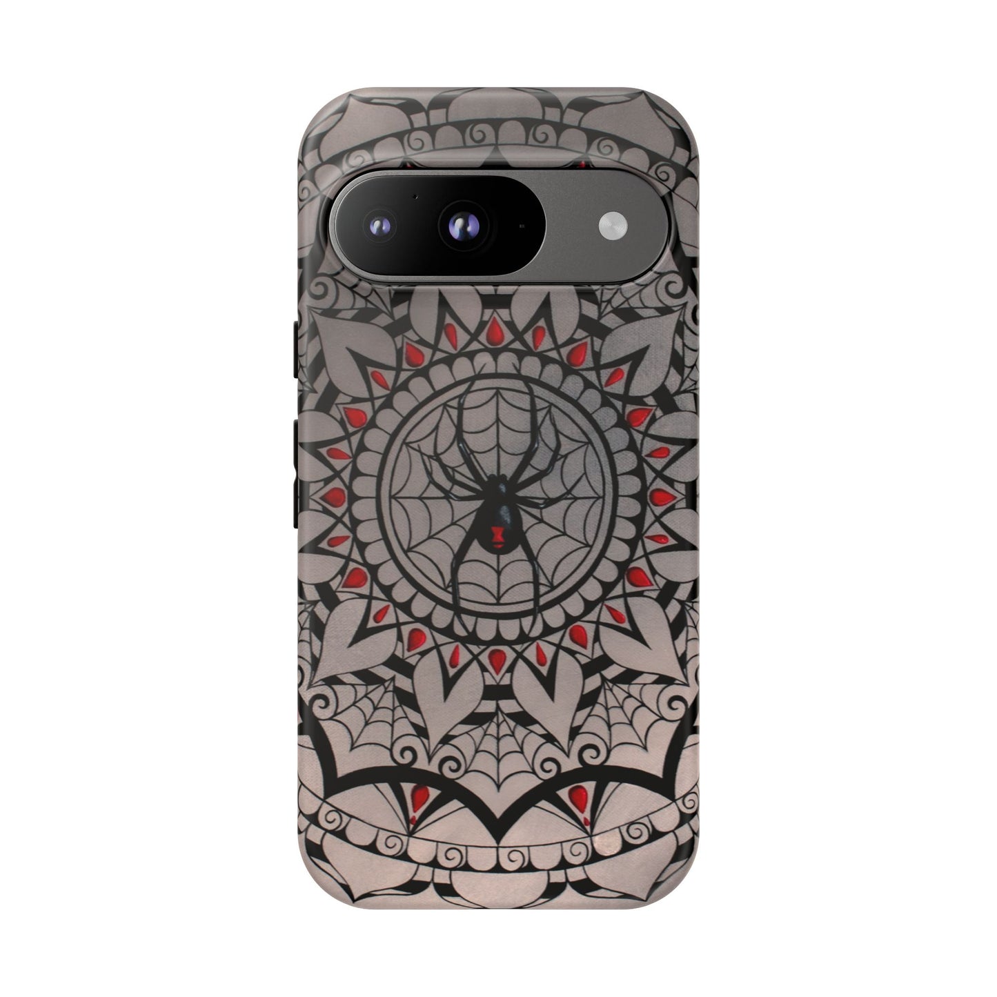 Mandala Spider Tough Phone Case - Gothic Red & Black Protective Cover