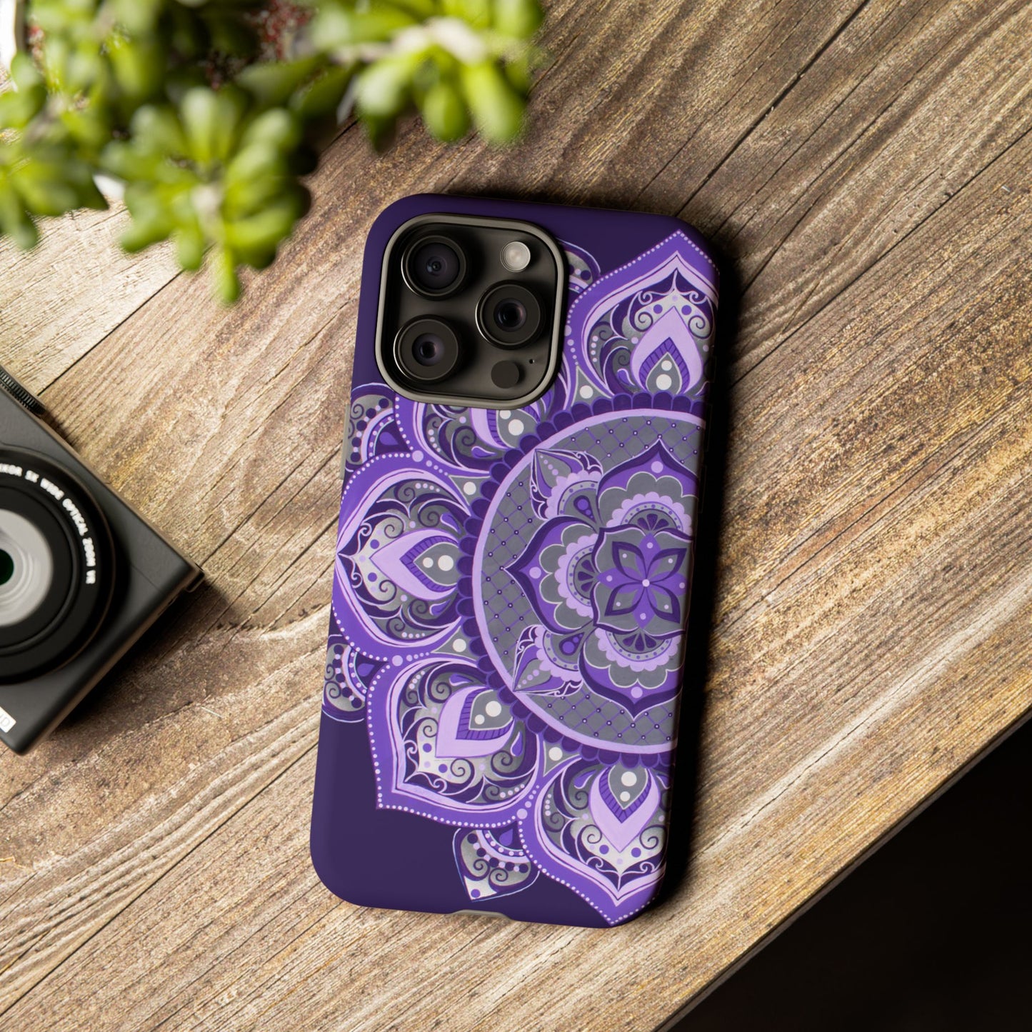 Purple Mandala Tough Phone Case — Protective Floral Boho Phone Cover