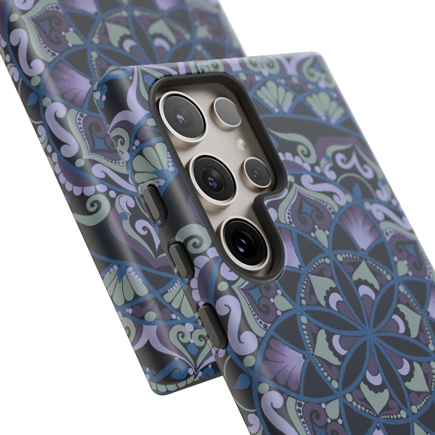 "Wisteria Bloom" Mandala Floral Tough Phone Case — Purple Blue Boho Protective Cover