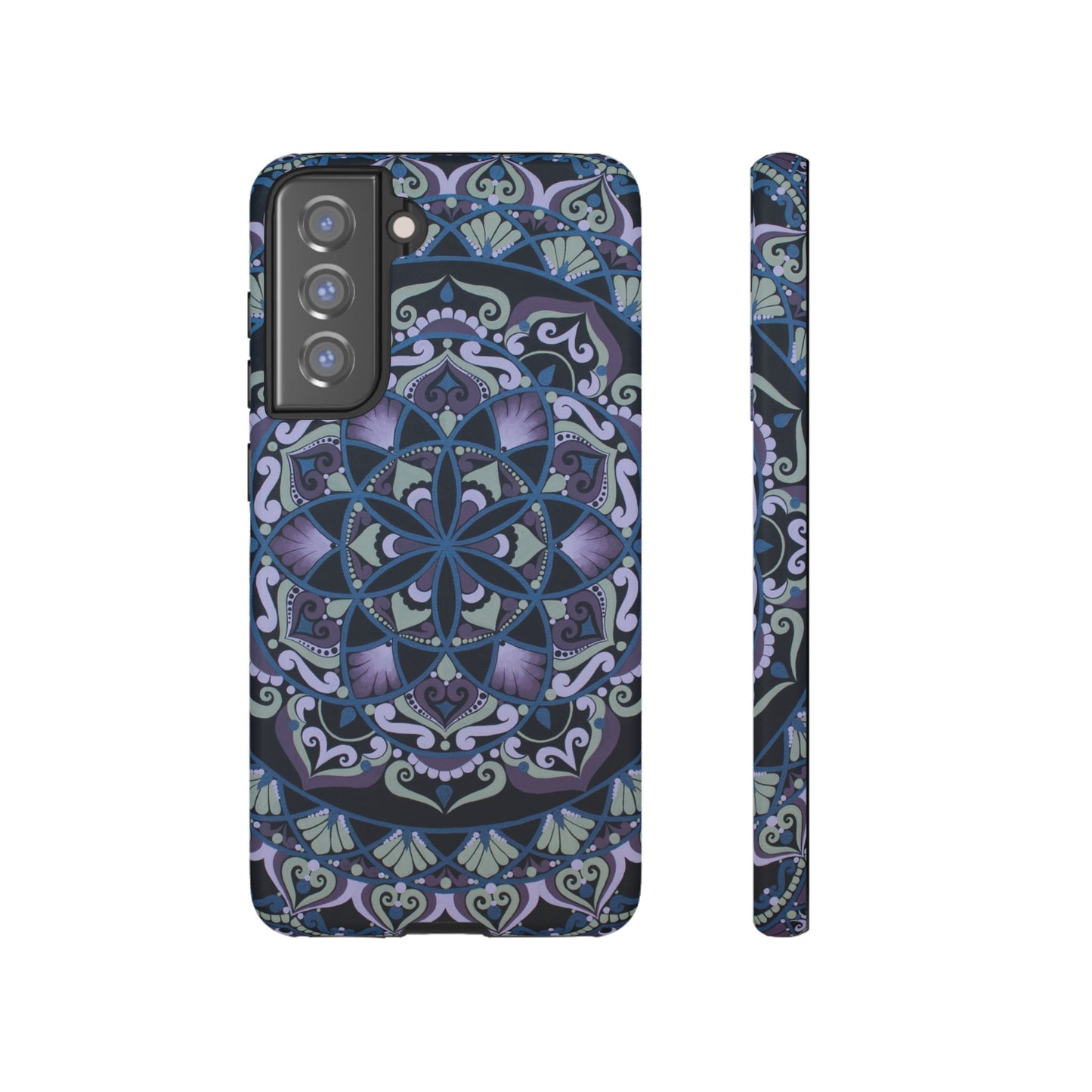 "Wisteria Bloom" Mandala Floral Tough Phone Case — Purple Blue Boho Protective Cover