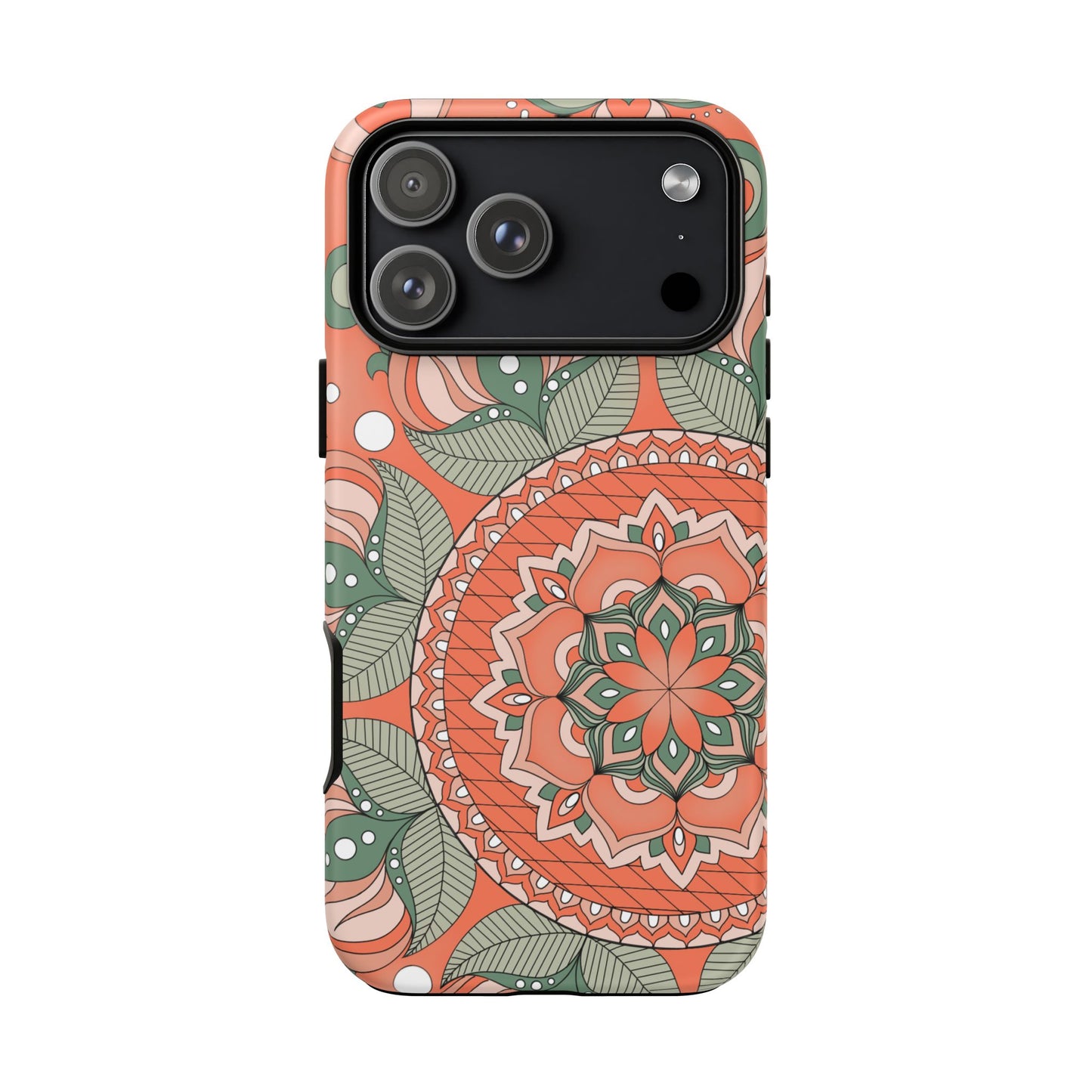 "Persimmon" Mandala Floral Phone Case — Boho Coral Green Protective Cover