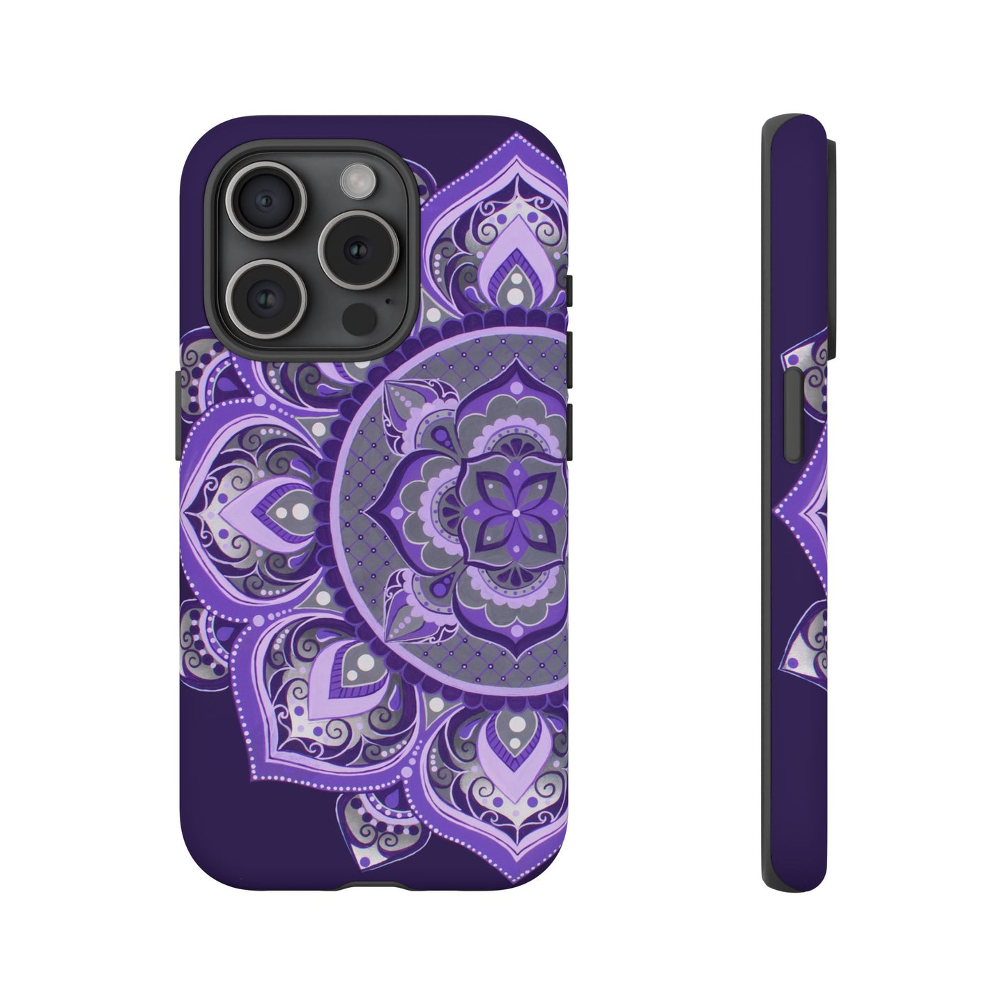 Purple Mandala Tough Phone Case — Protective Floral Boho Phone Cover