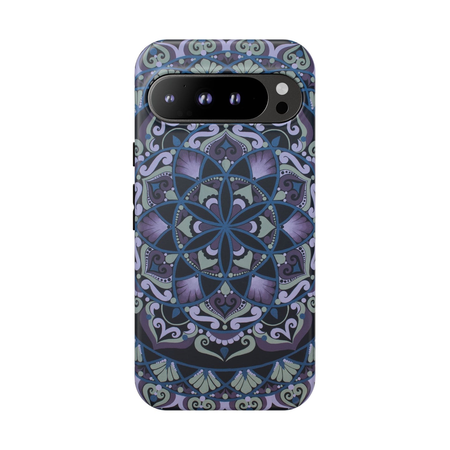 "Wisteria Bloom" Mandala Floral Tough Phone Case — Purple Blue Boho Protective Cover