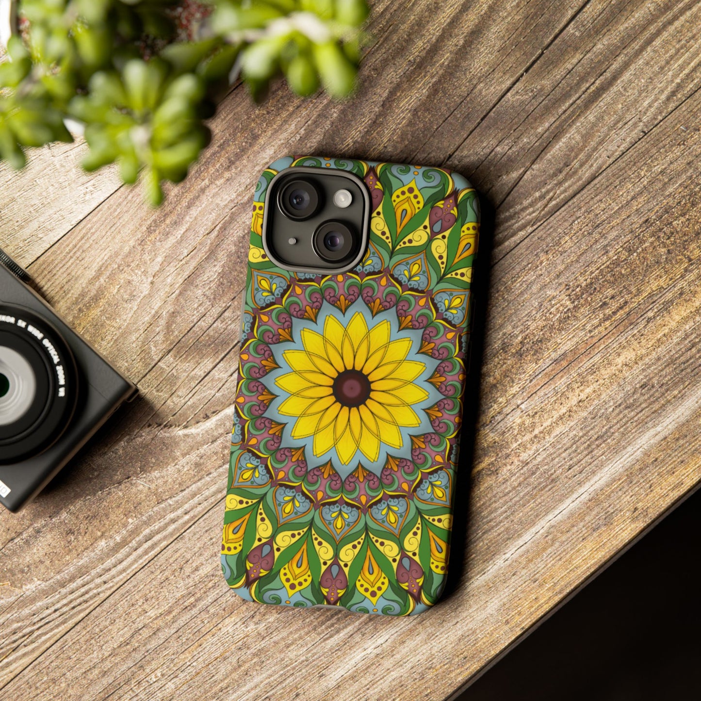 "Black Eyed Susan" Mandala Phone Case — Floral Boho Tough Case