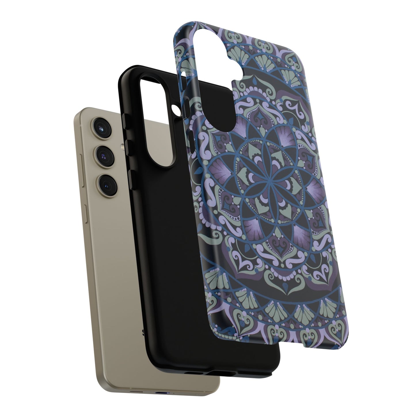 "Wisteria Bloom" Mandala Floral Tough Phone Case — Purple Blue Boho Protective Cover
