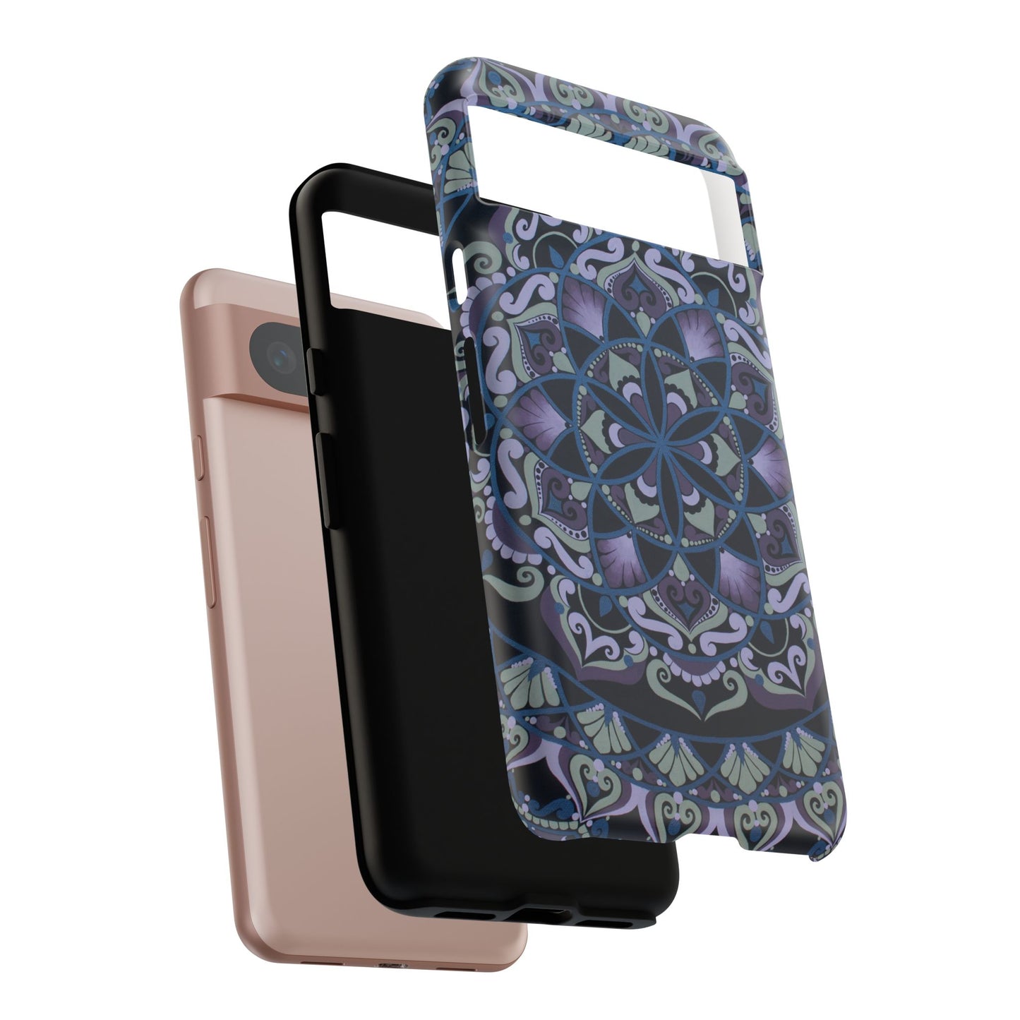 "Wisteria Bloom" Mandala Floral Tough Phone Case — Purple Blue Boho Protective Cover