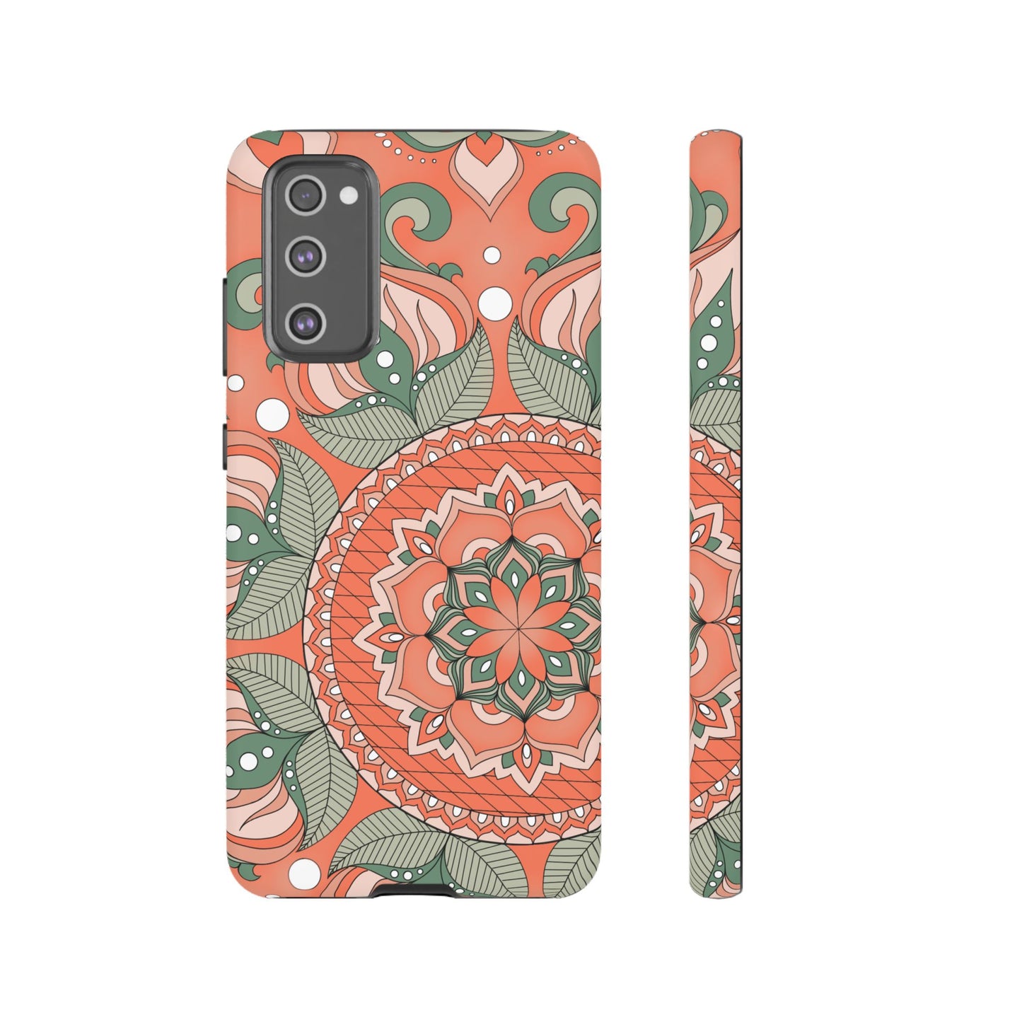 "Persimmon" Mandala Floral Phone Case — Boho Coral Green Protective Cover