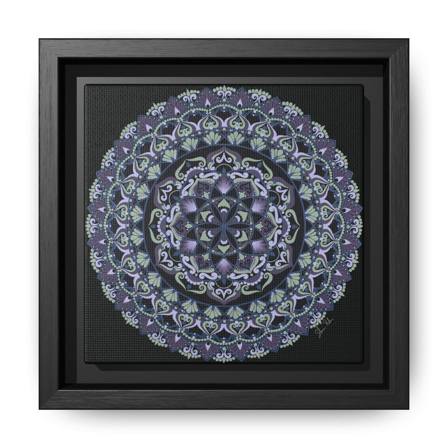 Framed "Wisteria Bloom" Mandala Wall Art — Purple Floral Geometric Canvas