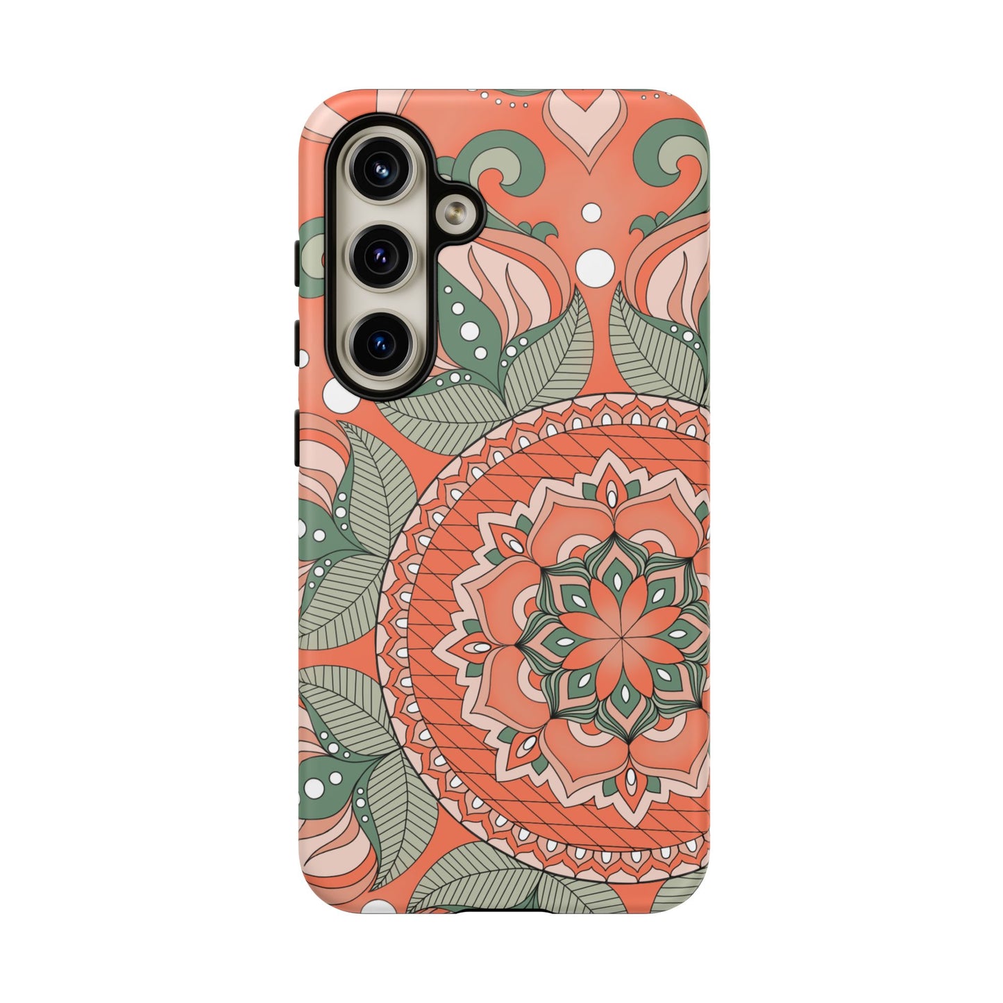 "Persimmon" Mandala Floral Phone Case — Boho Coral Green Protective Cover