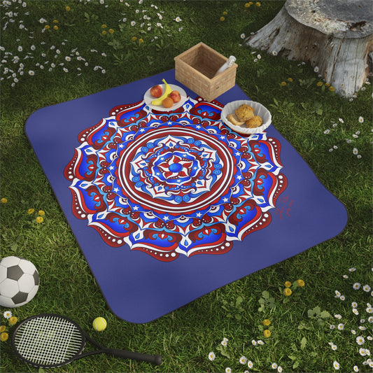 Patriotic "250 Years of Story" Mandala Picnic Blanket — Red White & Blue Outdoor Blanket | Semiquincentennial Gift
