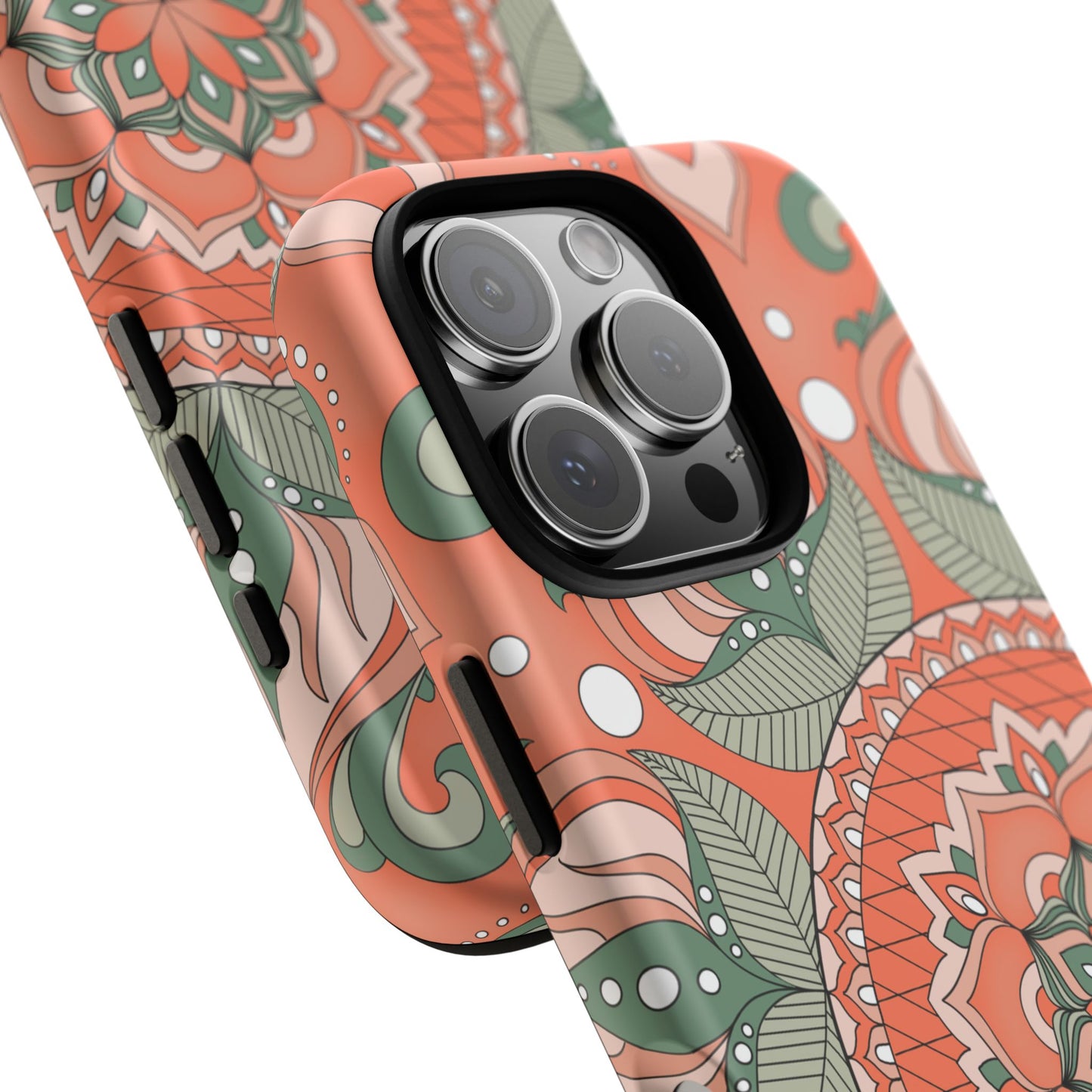 "Persimmon" Mandala Floral Phone Case — Boho Coral Green Protective Cover