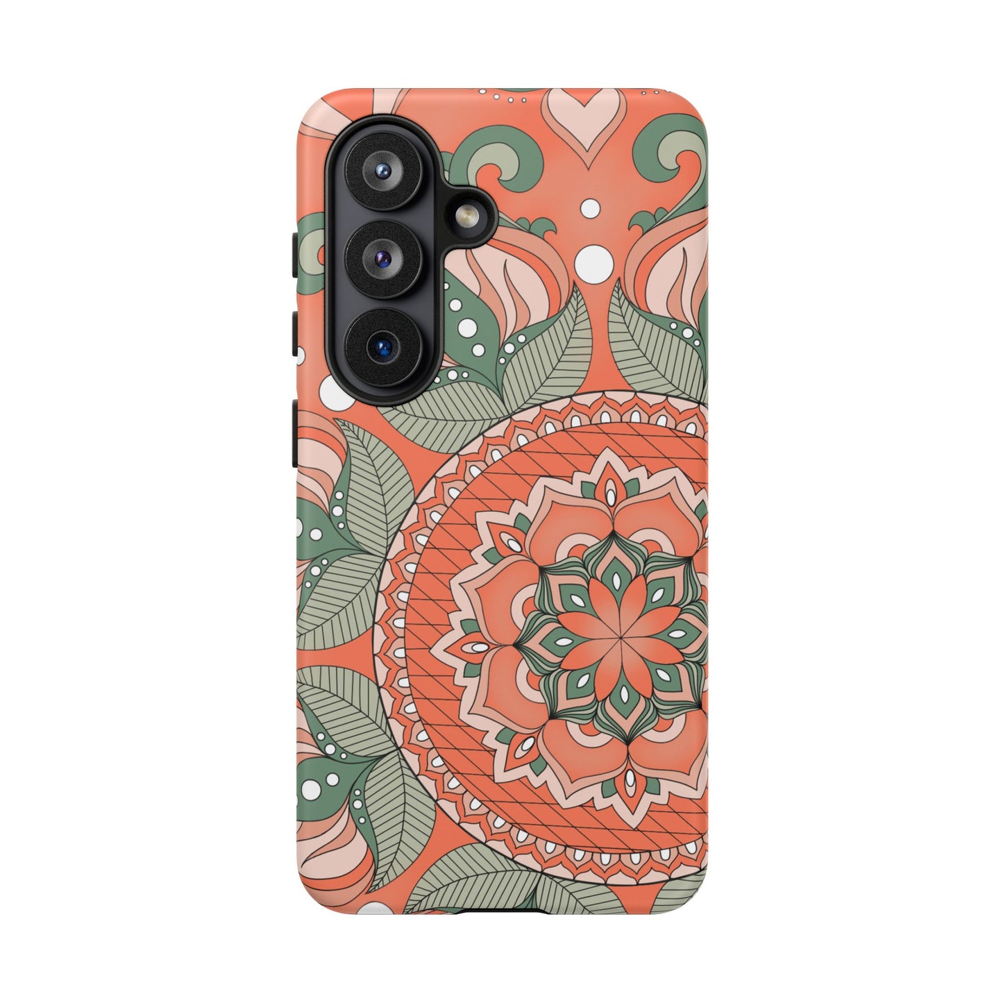 "Persimmon" Mandala Floral Phone Case — Boho Coral Green Protective Cover