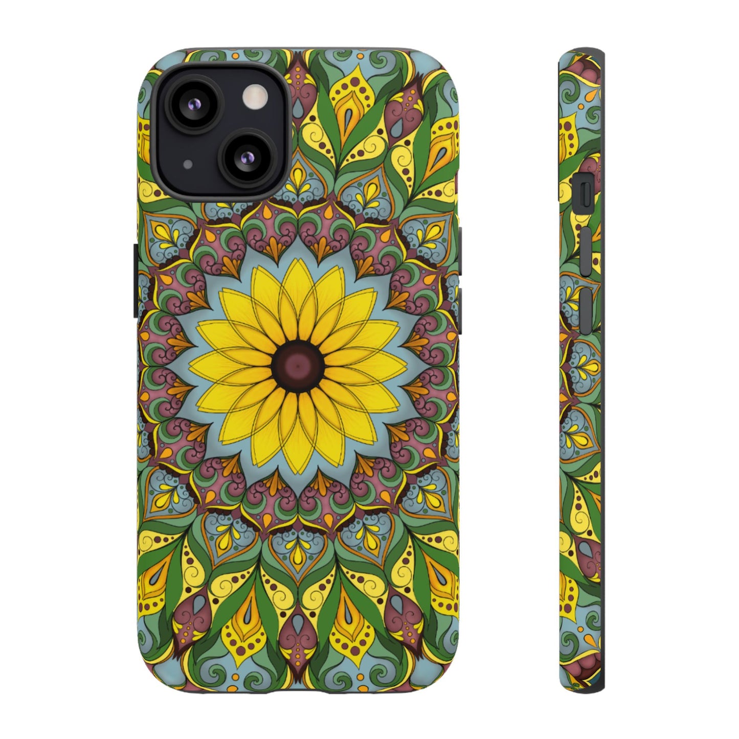 "Black Eyed Susan" Mandala Phone Case — Floral Boho Tough Case