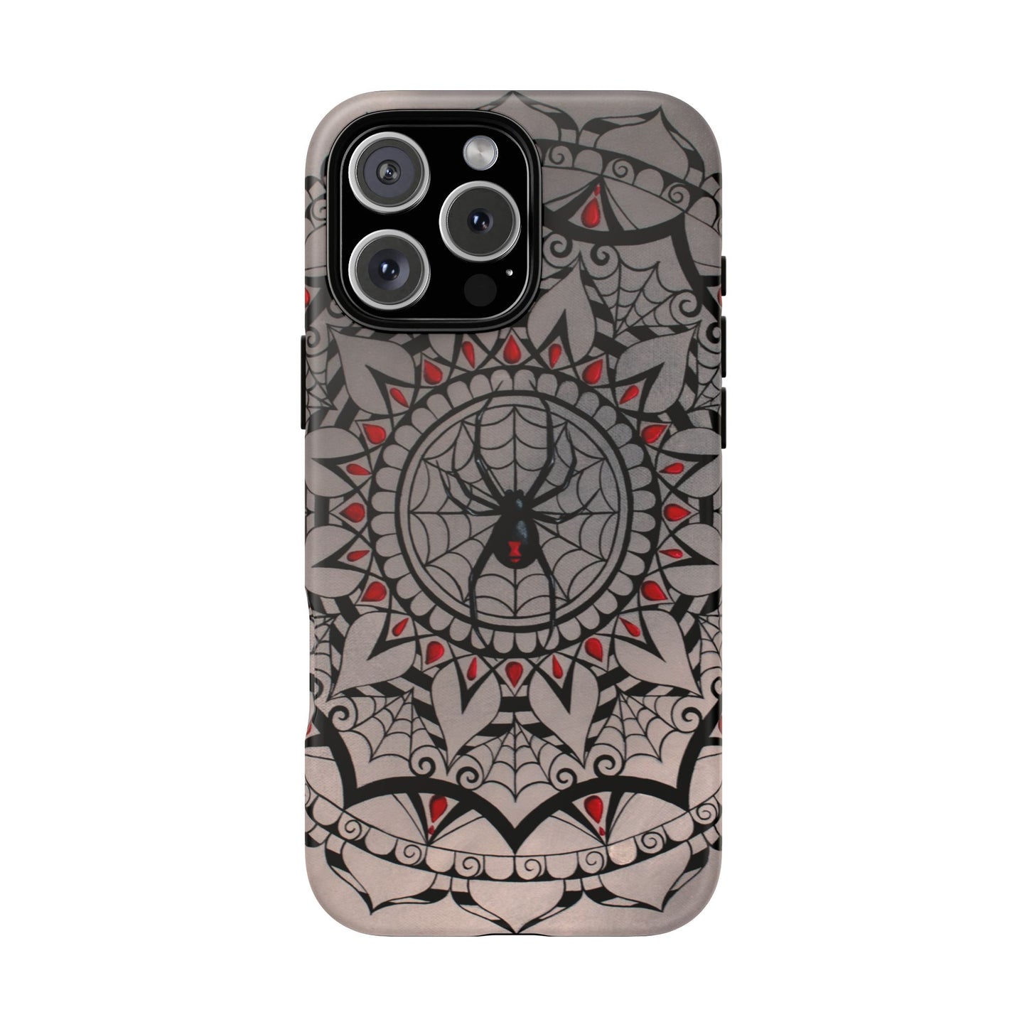 Mandala Spider Tough Phone Case - Gothic Red & Black Protective Cover