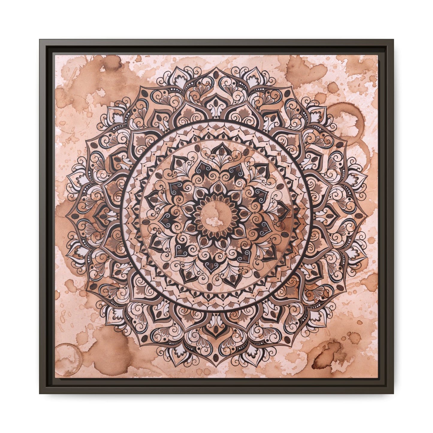 "Espresso Beans" Mandala Wall Art Canvas — Brown Watercolor Framed Print