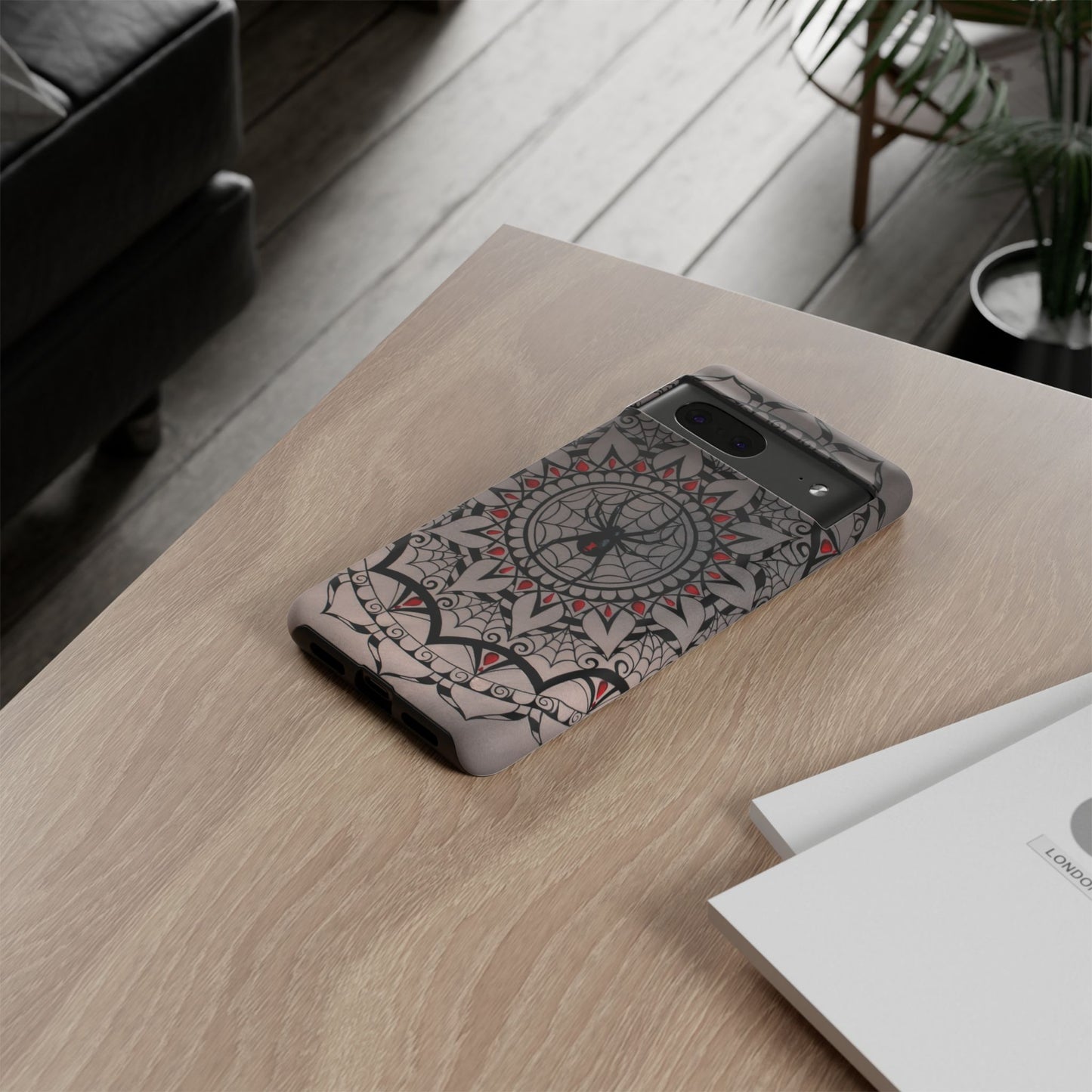 Mandala Spider Tough Phone Case - Gothic Red & Black Protective Cover