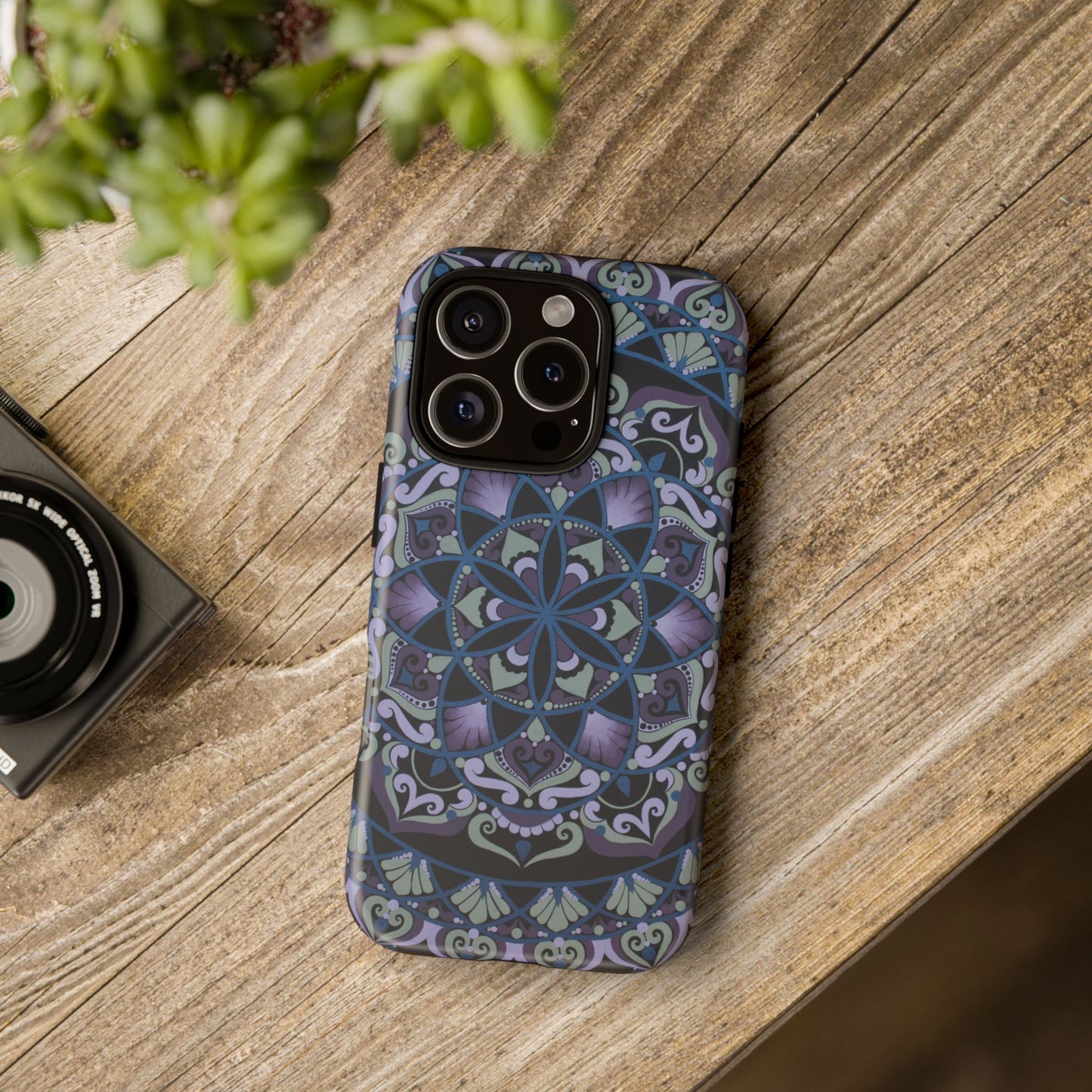 "Wisteria Bloom" Mandala Floral Tough Phone Case — Purple Blue Boho Protective Cover