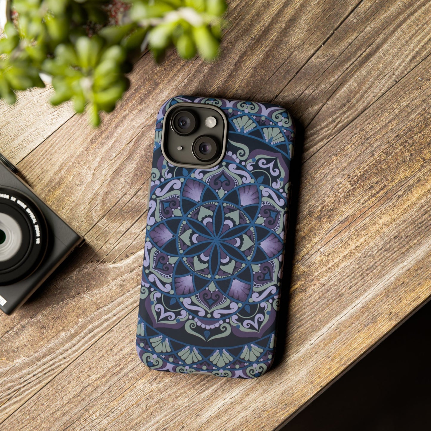 "Wisteria Bloom" Mandala Floral Tough Phone Case — Purple Blue Boho Protective Cover
