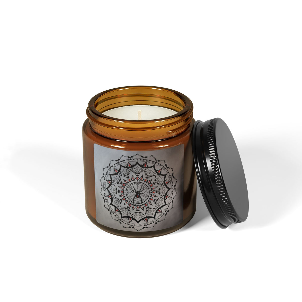 Spooky Spider Mandala Soy Candle in Amber Jar