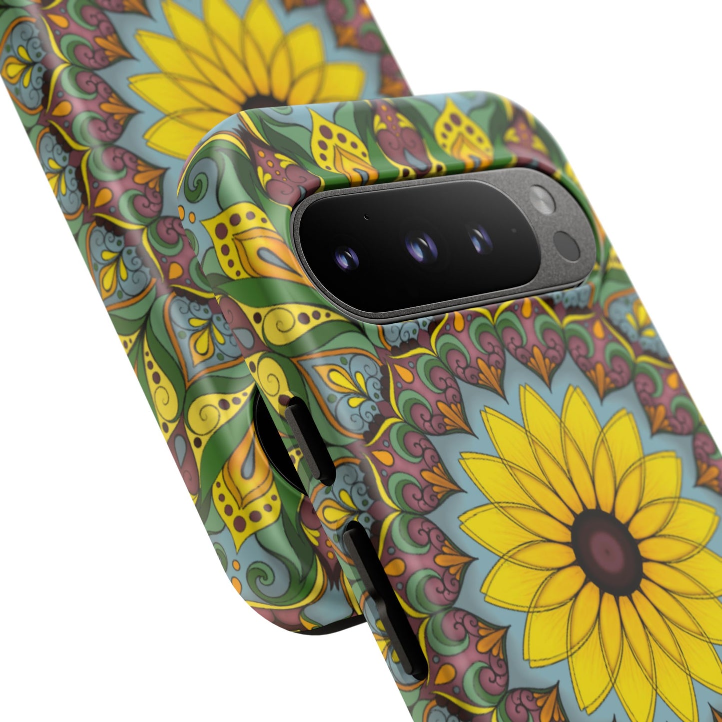 "Black Eyed Susan" Mandala Phone Case — Floral Boho Tough Case
