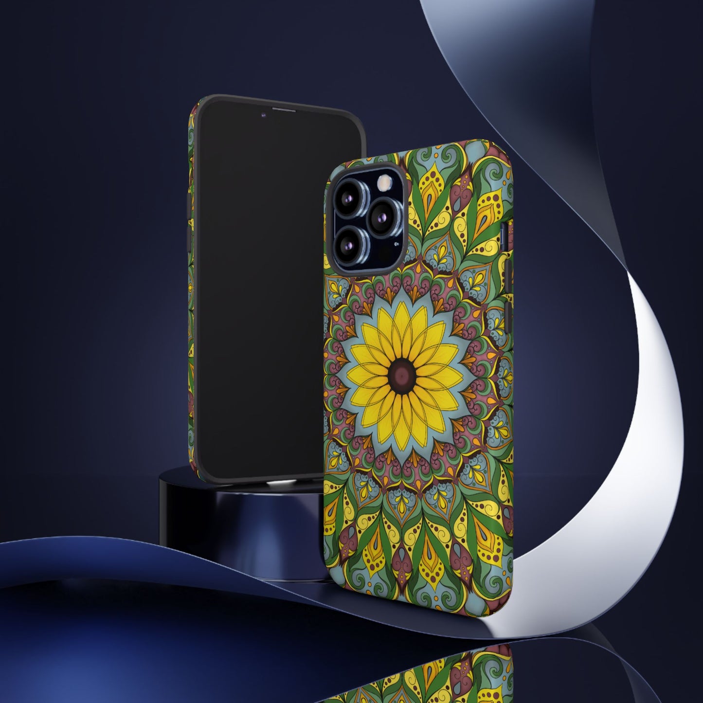 "Black Eyed Susan" Mandala Phone Case — Floral Boho Tough Case