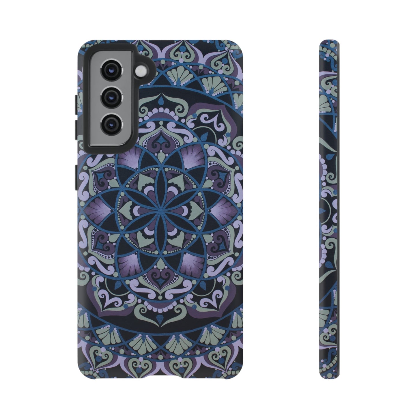 "Wisteria Bloom" Mandala Floral Tough Phone Case — Purple Blue Boho Protective Cover