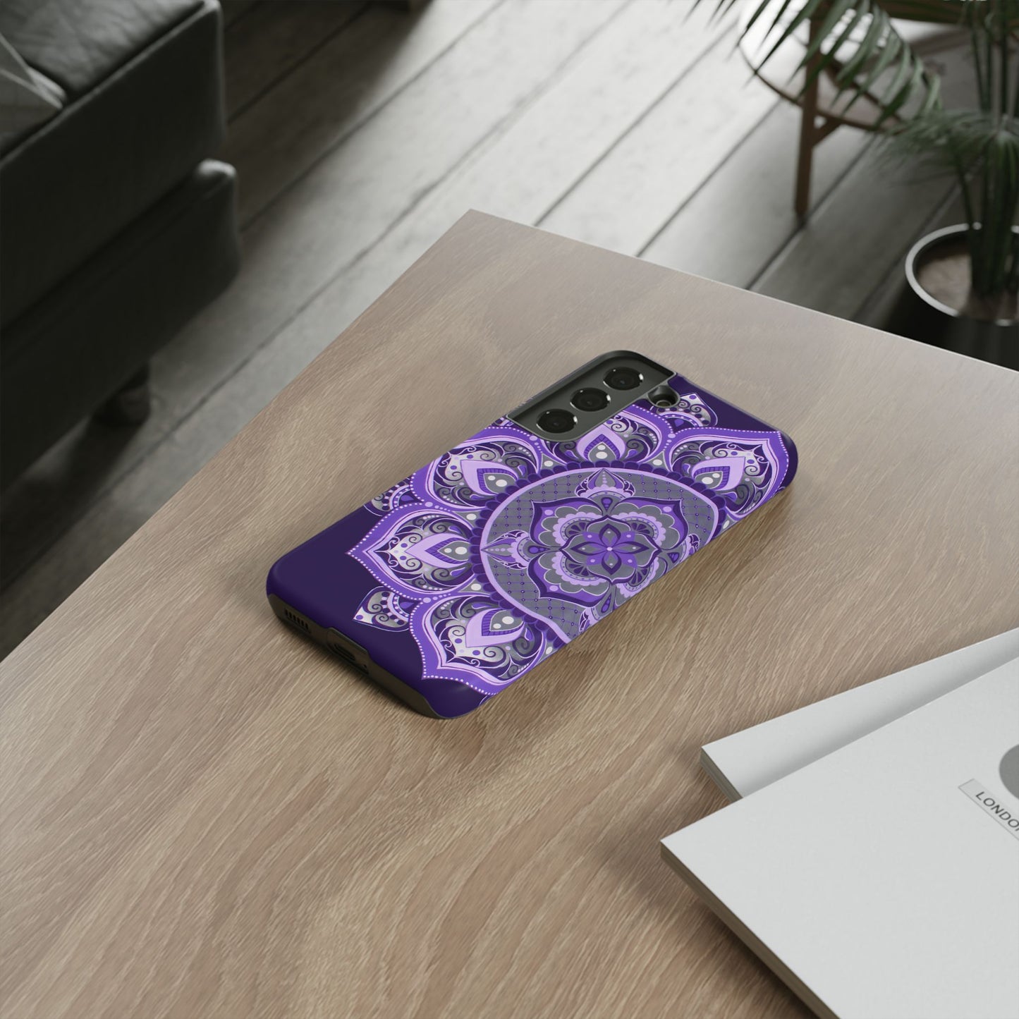 Purple Mandala Tough Phone Case — Protective Floral Boho Phone Cover