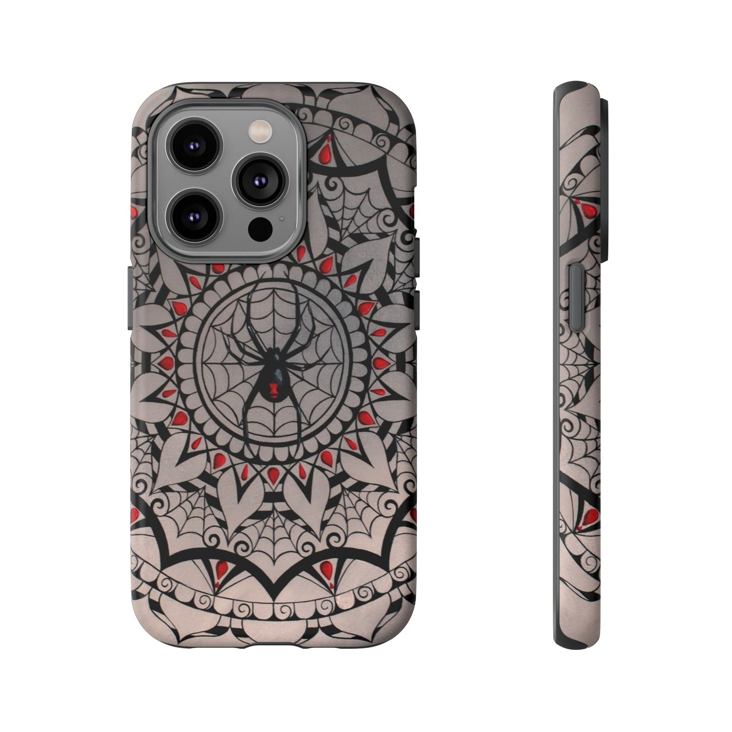Mandala Spider Tough Phone Case - Gothic Red & Black Protective Cover