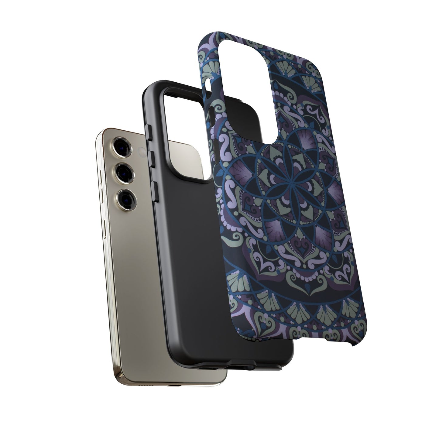 "Wisteria Bloom" Mandala Floral Tough Phone Case — Purple Blue Boho Protective Cover