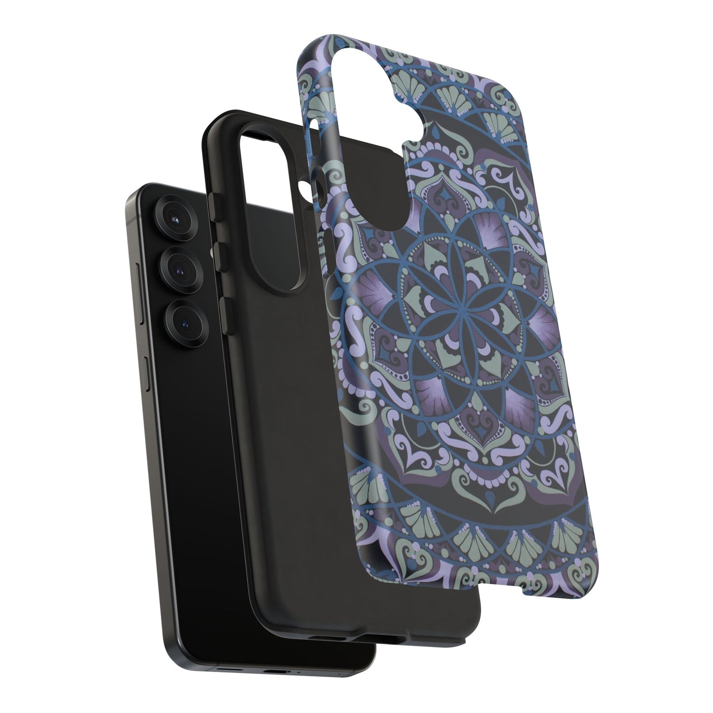 "Wisteria Bloom" Mandala Floral Tough Phone Case — Purple Blue Boho Protective Cover