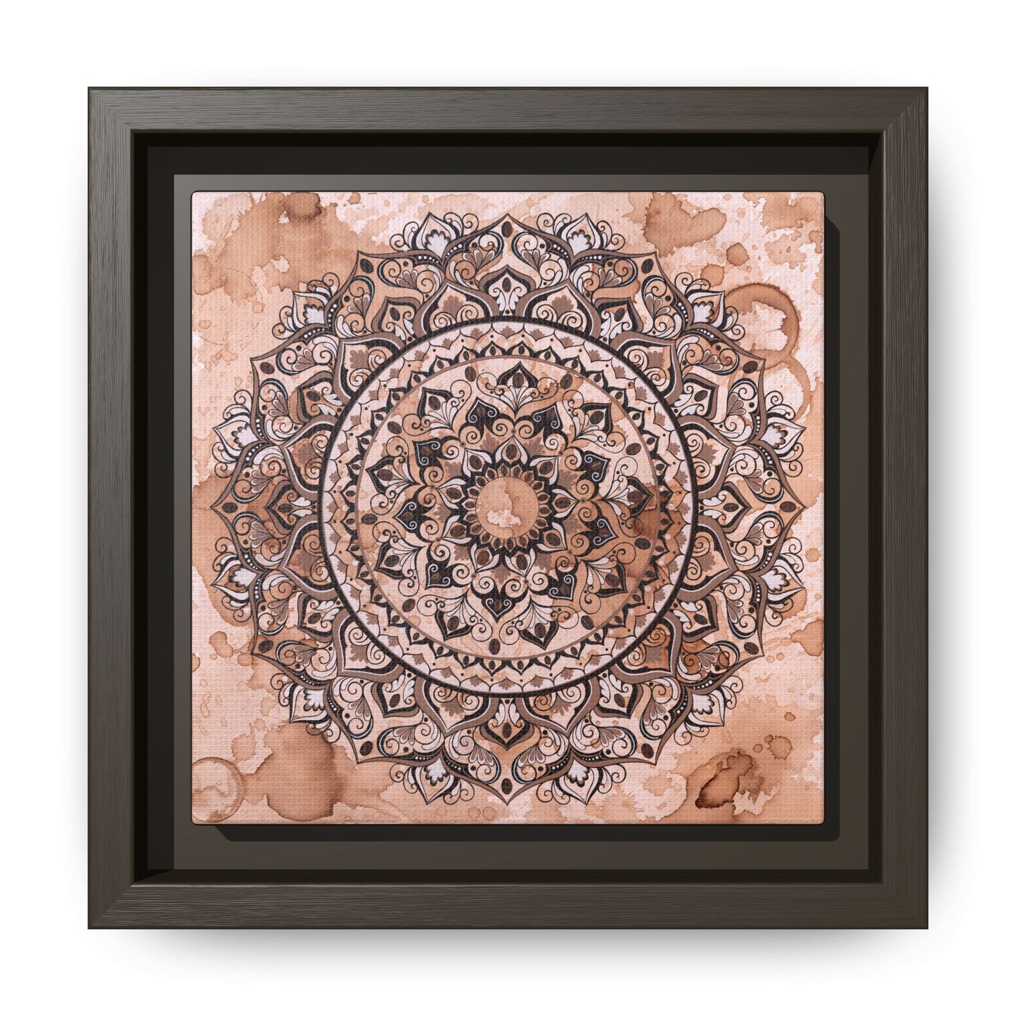 "Espresso Beans" Mandala Wall Art Canvas — Brown Watercolor Framed Print