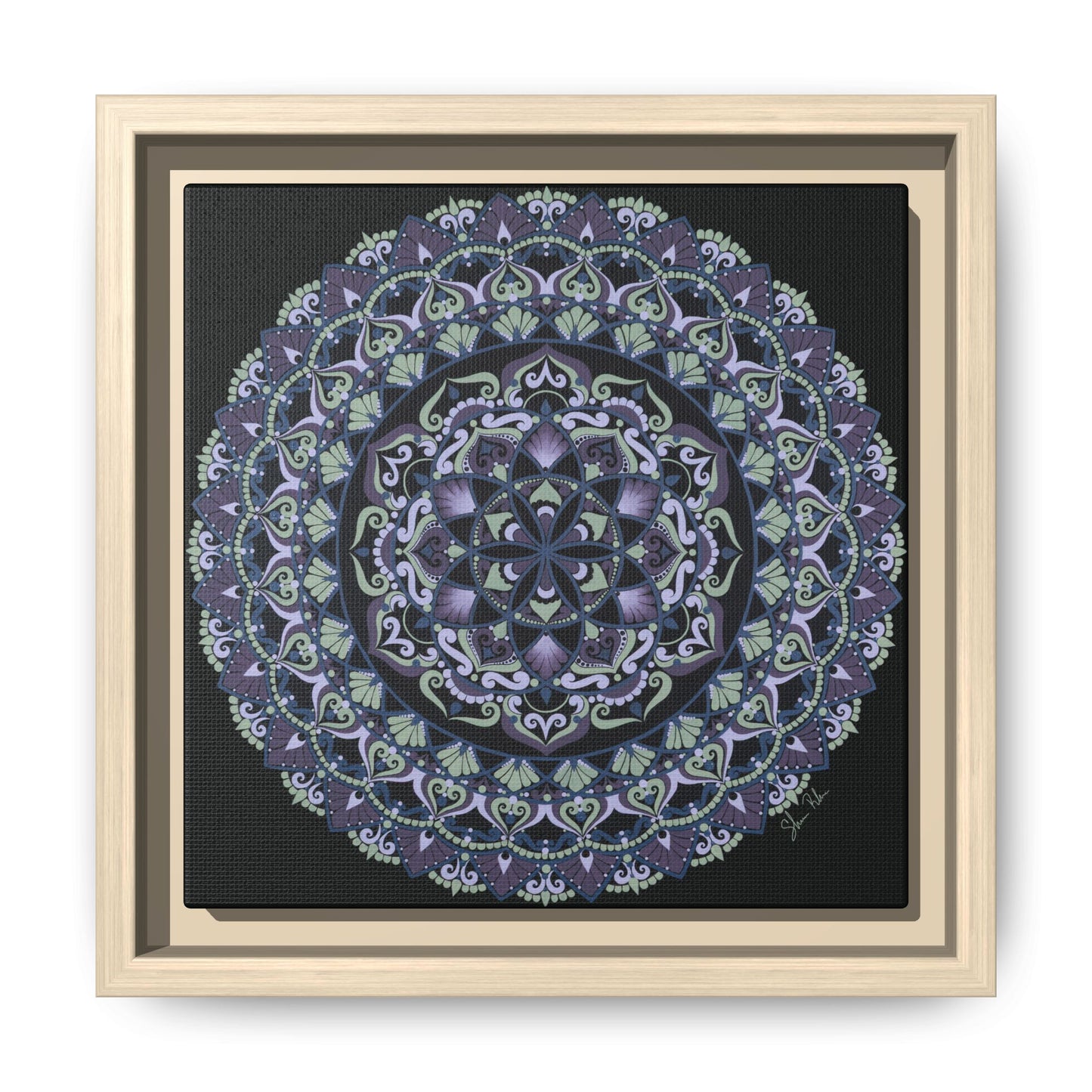 Framed "Wisteria Bloom" Mandala Wall Art — Purple Floral Geometric Canvas