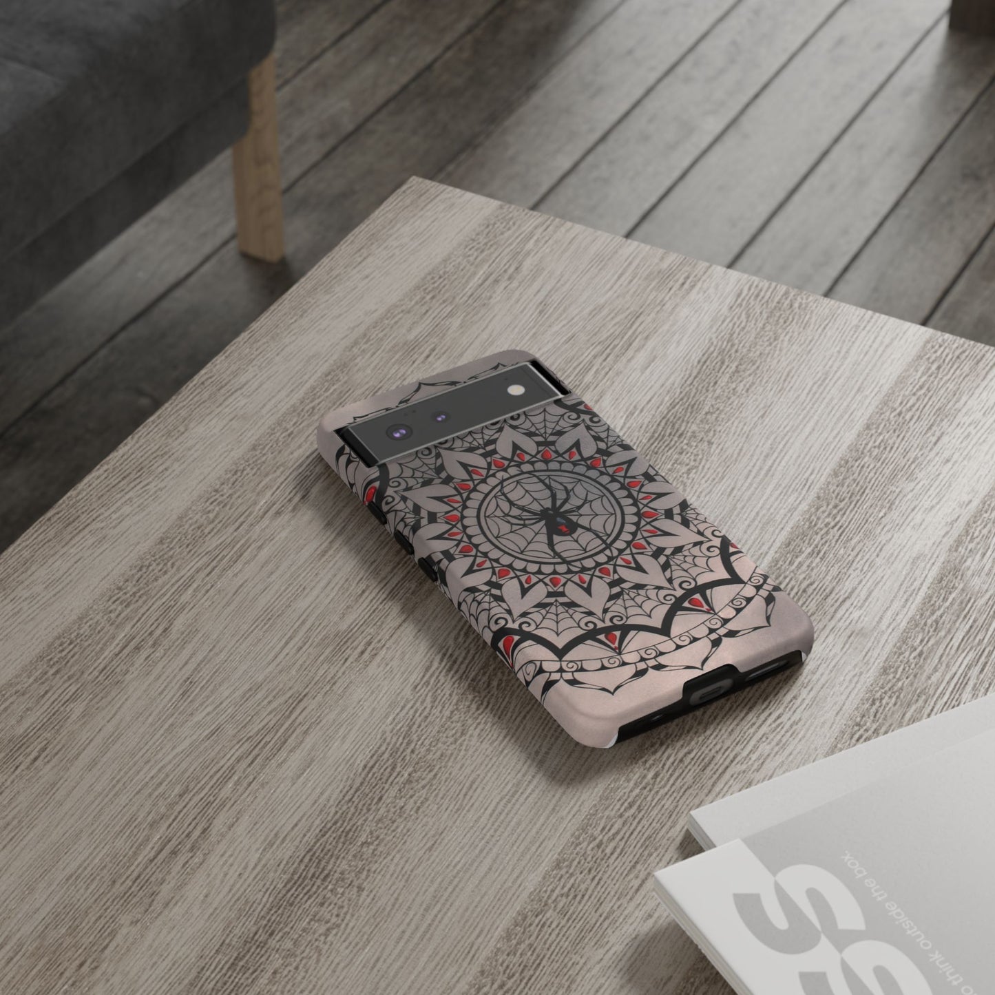 Mandala Spider Tough Phone Case - Gothic Red & Black Protective Cover