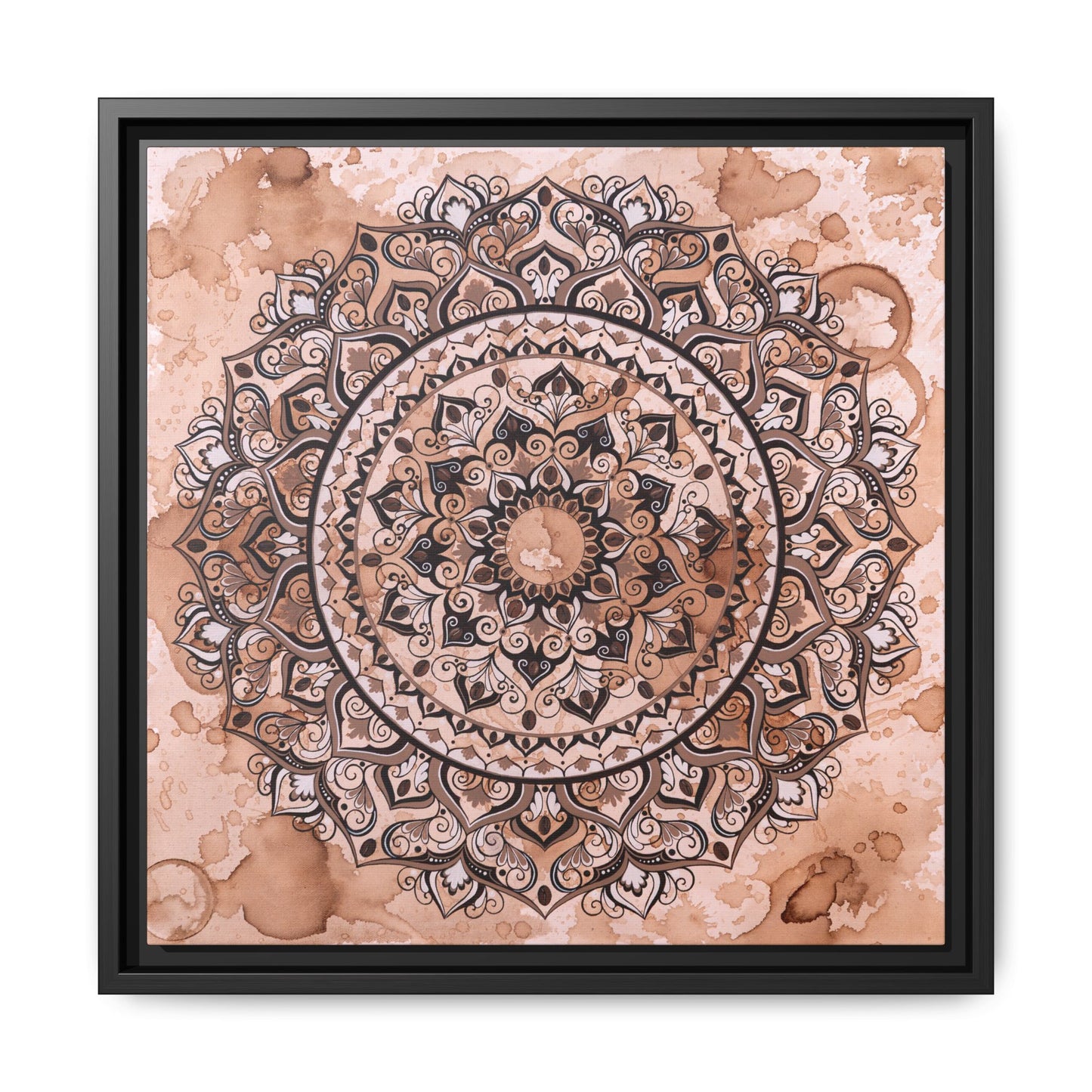 "Espresso Beans" Mandala Wall Art Canvas — Brown Watercolor Framed Print
