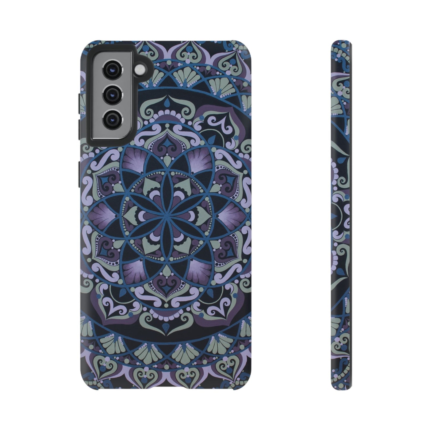 "Wisteria Bloom" Mandala Floral Tough Phone Case — Purple Blue Boho Protective Cover